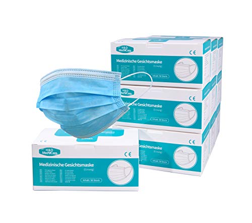 H D MedeCare KZ-200 Medizinische Gesichtsmaske Mundschutz Atemschutzmaske Einweg Maske 3-lagig blau 200er Pack