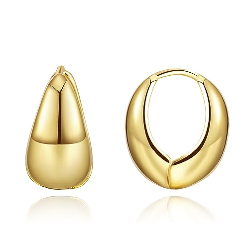 Gold-Creolen für Damen klein vergoldet mehrere Piercings hypoallergene Ohrringe mit flacher Rückseite Mini-klobige Gold-Huggie-Creolen goldene Ohrstecker