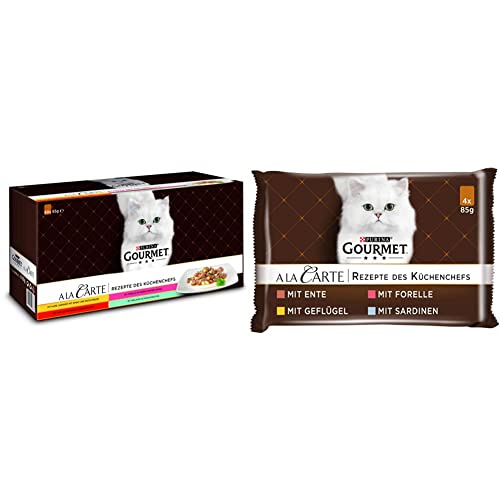 PURINA GOURMET A la Carte Katzenfutter nass Sorten-Mix 60er Pack 60 x 85g A la Carte Katzenfutter nass Sorten-Mix 12er Pack 12 x 4 Beutel 85g