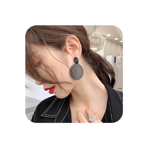 Yienate Boho Schwarze Blumenohrringe Vintage Dot Studs Lace Disc Drop Dangle Ohrringe Einzigartige schwarze geometrische Tattoo-Spitzen-Creolen Statement Runde Ohrringe Schmuck für Frauen und Mädchen