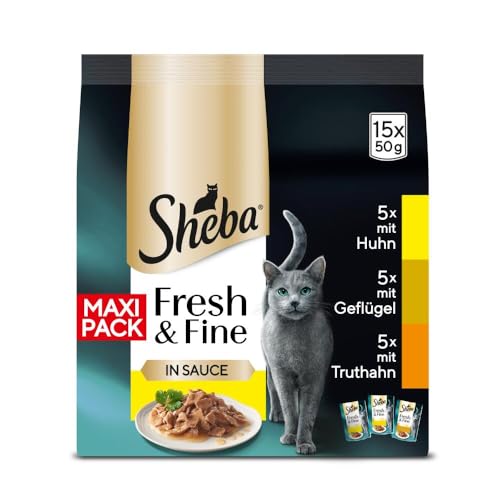 SHEBA Portionsbeutel Multipack Fresh Fine in Sauce mit Huhn mit Geflügel mit Truthahn 5 x 15x50g