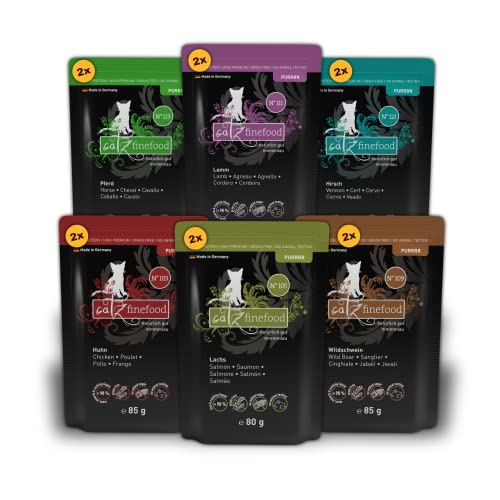 catz finefood Purrrr Collection II   Monoprotein Katzenfutter nass   getreidefrei zuckerfrei hypoallergen   hoher Fleischanteil   Multipack Nassfutter für Katzen   im Beutel 12 x 80g 85g