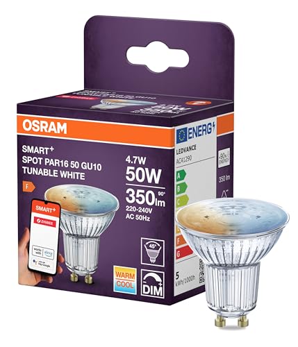 OSRAM SMART LED Spot PAR16 Reflektor GU10 4.7W ZigBee 3.0 Tunable White 2700-6500K dimmbar App Steuerung Alexa