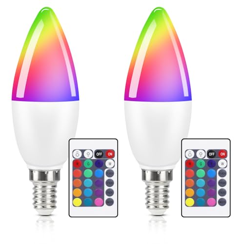 Kowanie RGBühbirne 2 Stück Farbwechsel Kerzen 4W Dimmbar mit Fernbedienung 3000K Warmweiss Farbige Birne Edison Light Bulb   15 Farbe 4 Dynamic Modes