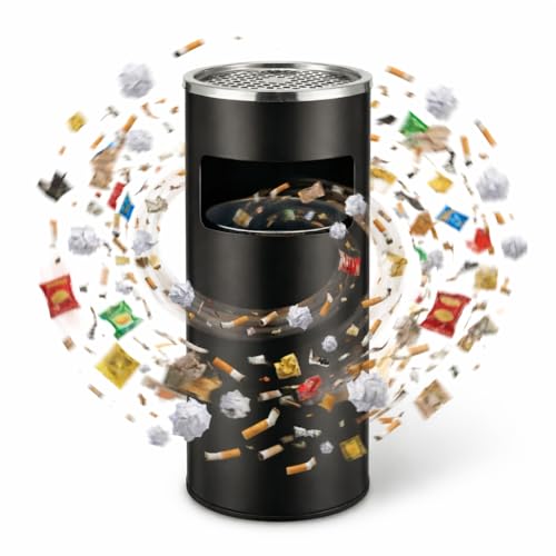 MUVELL Standaschenbecher mit Abfalleimer aus Edelstahl windgeschützter Aschenbecher herausnehmbarer Inneneimer mit 24 5 cm 60 5 cm hoch Outdoor Mülleimer in schwarz pulverbeschichtet