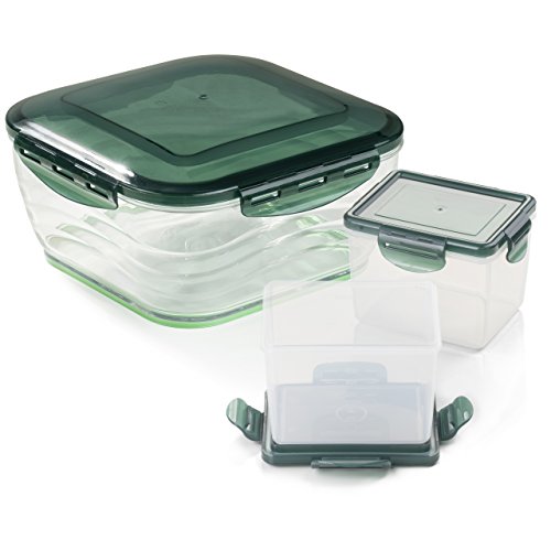 Genius Nicer Dicer Chef Auffangbehälter groß 3300 ml 2 x klein 700 ml inkl. Deckel 6 Teile - Servierschüssel aus Kunststoff perfekt zum Aufbewahren Servieren