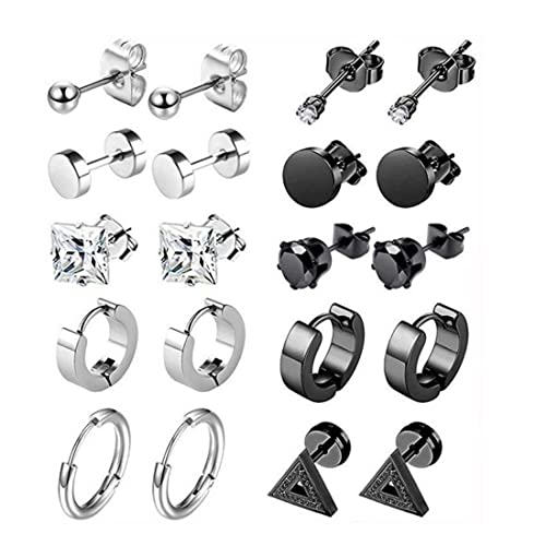 10 Pairs Männer Ohrringe Edelstahl Herren Ohrringe Schwarz Titan Punk Ohrringe Kreuz Piercing Ohrstecker Runde Coole Ohrstecker Ohrclips Creolen Ohrringe Kreuz Baumeln Ohrringe für Männer Jungen