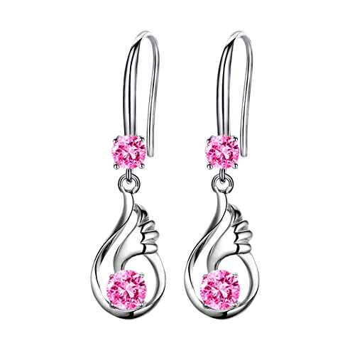 Damen Ohrringe Kreative Ohrringe Diamantbesetztes Temperament Mädchen lang für Frauen Kristallohrringe Ohrringe Echt Silber Creolen Pink One Size