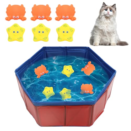 KQDRAVINE Katzenpool Fischen Tragbares Pool 6 Spielzeugen Schwimmbad Fischspielzeug für Gelangweilte Indoor Wasserspielzeug Interaktives für Pool
