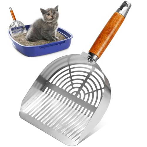 Katzenklo Schaufel Katzenstreuschaufel Metall Katzenschaufel für Katzenklo mit Holzgriff Katzenstreu für Katzentoilette Lochabstand Cat Litter Scoop Streuschaufel Katzen Zubehör Schaufel für Klo