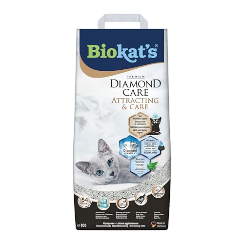 Biokat s Diamond Care Attracting Care Katzenstreu mit Wohlfühl-Duft - Feine Klumpstreu aus Bentonit mit Aktivkohle und Aloe Vera - 1 Sack 1 x 10 L
