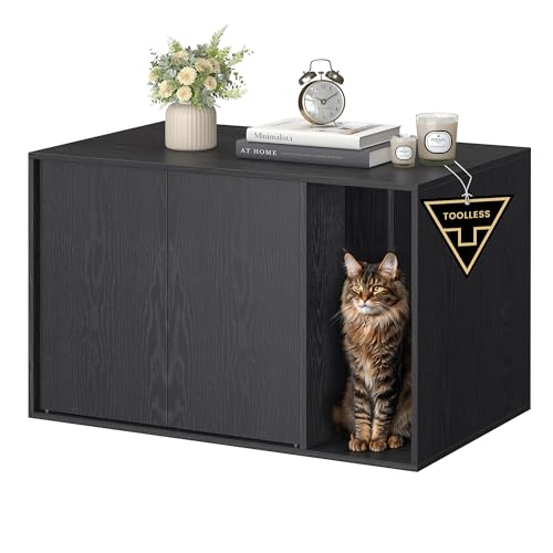 SONGMICS HOME Schrank Toolless Technologie Superschnelle werkzeuglose Montage Katzenschrank für große Katzen Push to Open Türen Katzenhaus minimalistisch schwarz PCL013B03