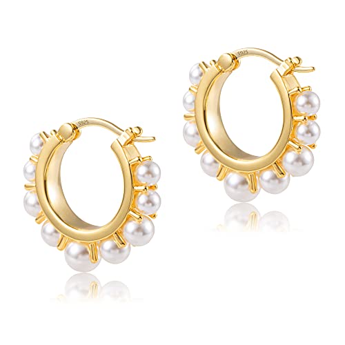 ALEXCRAFT Perlenohrringe Perlen Goldene Hoop Earrings Geschenk Frauen Freundin Mama Mädchen