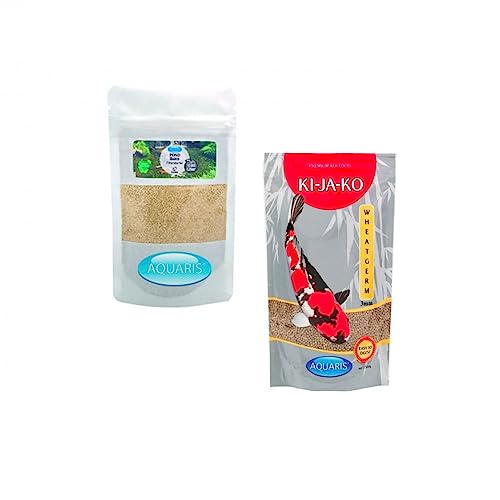 Aquaris Sparset mit mit Zum Füttern von Koi im Frühling und Herbst Wheatgerm 1 kg 3mm und Teichreinigung Pond Bakto 50g chemiefreie Teichreinigung