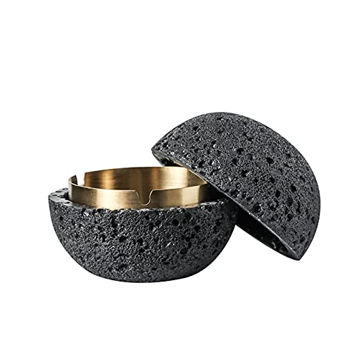 Cutfouwe Tischabfalleimer für draußen und Balkon - geruchsdicht und als hübsche Tischdeko nutzbar. aus Beton und Edelstahl. Schwarz S