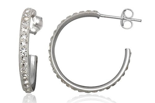 EYS Glitzer Damen-Creolen 925 Sterling Silber 21 mm weiß einreihig im Etui