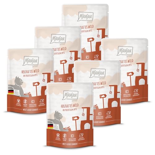 MjAMjAM - Premium Nassfutter für Katzen - Quetschie - herzhaftes Wild an fruchtigem Apfel 6er Pack 6x300g getreidefrei