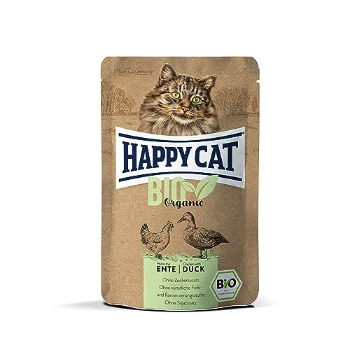 Happy Cat 70488 - All Meat Adult Bio Pouch Ente - Katzen-Nassfutter für ausgewachsene Katzen und Kater - 85g Inhalt