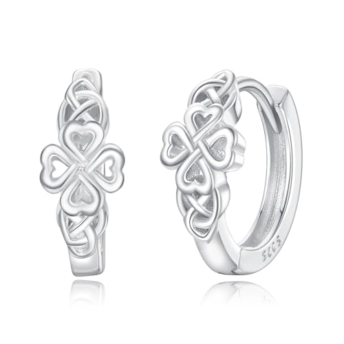 PARYFO Keltische Knoten Creolen Ohrringe für Damen S925 Sterling Silber Herz Kleiner Huggie Ohrring Glücksbringer Irischer Schmuck Geschenke