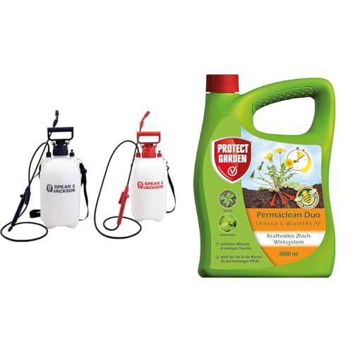 Spear Jackson Drucksprüher 5 l Doppelpack Protect Garden Permaclean Duo Unkraut Wurzel Ex AF anwendungsfertiger Unkrautvernichter mit Zweifachwirkung gegen Unkräuter und Ungräser 3l