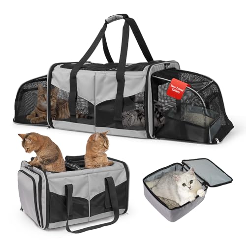 LitaiL Transportbox für 2 Kleine Katzen oder große Katze Faltbare Katzentransportbox mit Katzenklo Transporttasche Katze mit Katzentoiletten Haustiertragetasche für Kleine Hund Welpe