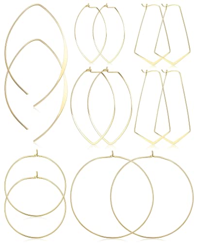 Dochais 7 Paar Creolen Gold Ohrringe Groß Runde Kreolen Scharnierbügel Ohrring Oval Creolen Einfädler Hoop Ohrring für Damen Frauen 50MM
