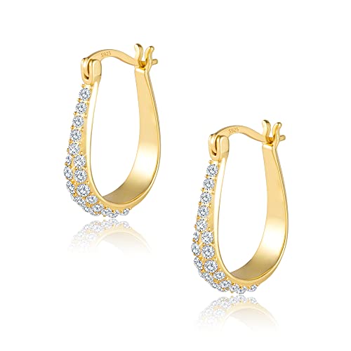  Sterling Ovale für 14K Vergoldete Groß mit Zirkonia Hypoallergen Breit Dick Klobig Chunky für Frauen