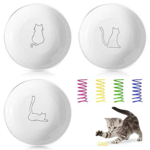 Tmefoy 3er Set Keramik Katzennapf mit 4 Spielzeugen Futternapf für Katzen Schüssel für Katzenfutter Schwer Kippsicher Keramik Futternapf Katze