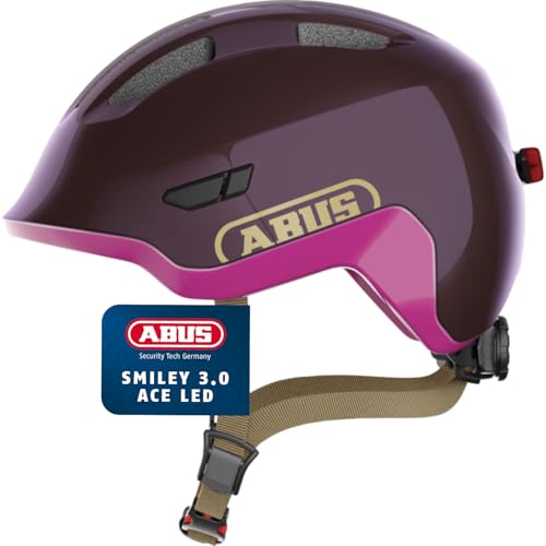 ABUS Smiley 3.0 ACE LED   Licht   tiefe Passform Platz für einen Zopf   für Mädchen Jungs   Violett Glänzendöße M