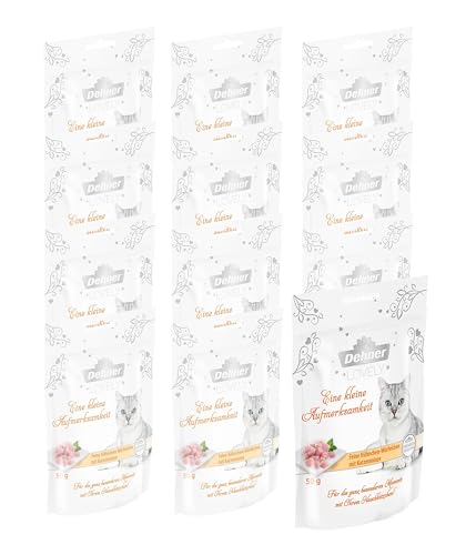 Dehner Premium Lovely Katzensnack Ergänzungsfutter glutenfrei zuckerfrei für ernährungssensible Katzen Huhn Minze 12 x 50 g