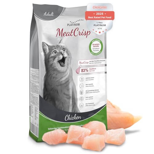 PLATINUM - Katzenfutter MeatCrisp Adult Chicken aus dem Frischfleischtrockner - 1 5kg Katzenfutter trocken mit 83% Frischfleisch - Trockenfutter für Katzen - Crispy Biss und leicht verdaulich
