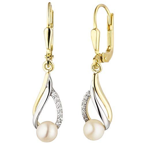 Jobo Damen-Ohrhänger aus 8k 333 Gold Bicolor mit Perlen und Zirkonia
