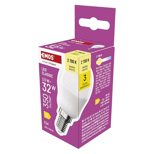 EMOS LED Lampe Mini Globe 2 5W Ersatz für 32W Glühbirne kleine Birne mit E14 Sockel Helligkeit 350 lm Warmweiß 2700 K 30000 h Lebensdauer CRI min. 80 150 Abstrahlwinkel