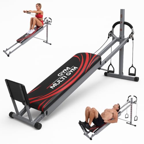 GYMFORM Heimtrainer Multigym 7 TLG. Beinzubehör Seilzug Kraftstation Ganzkörpertraining in kürzester Zeit Fitness Bank Vollständig Praktisch und Sehr Wirksam