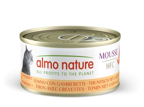 Almo Nature HFC Mousse Nassfutter für Katzen - Thunfisch mit Garnelen - Packung mit 1 68 kg 24 x 70 g