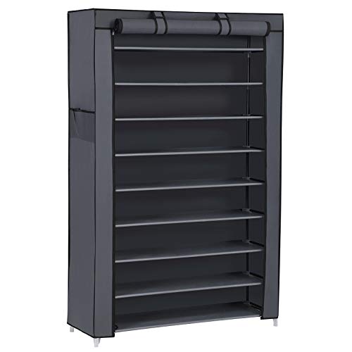 SONGMICS Schuhregal 10 Etagen Schuhregal für den Eingangsbereich 28 x 88 x 160 cm mit Stoffbezug schmal Metallrahmen grau RXJ36G01