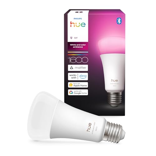Philips Hue Smart LED A67 Lampe Weiß und Color Ambiance E27 Fassung 11 8W Vollspektrumlicht 1000K-20000K 1600 Lumen dimmbar kompatibel mit Alexa Google Assistant und Apple Home 1er Pack