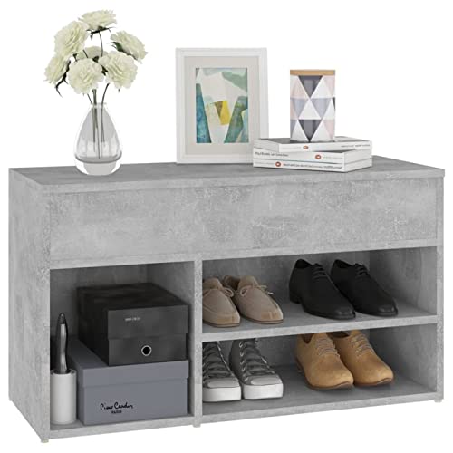 Gecheer Bank Sitztruhe Schuhablage Schuhaufbewahrung Schuhständer Aufbewahrungsbank Betongrau 80x 30x 45 Lx Bx H Spanplatte