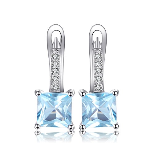 JewelryPalace Prinzessschliff 1.4ct Echt Blau Topas Ohrringe Silber 925 Damen Blautopas Schmuck Set Ohrringe Silber Quadrat Edelstein Mädchen Creolen Ohrstecker Silber mit Stein Frauen Geschenk