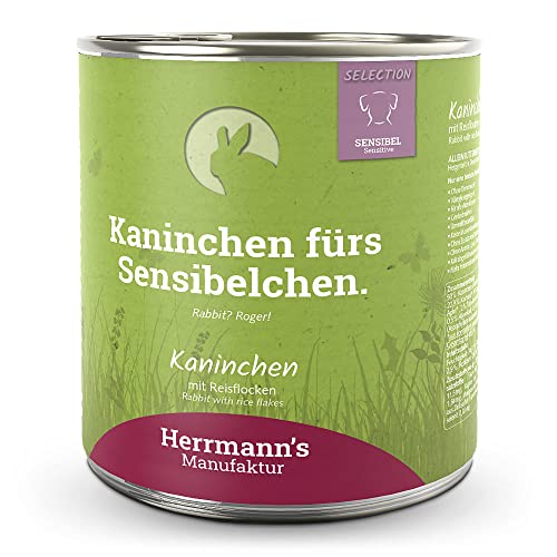 Herrmann s - Selection Sensibel Kaninchen mit Reisflocken - 6 x 800g - Nassfutter - Hundefutter