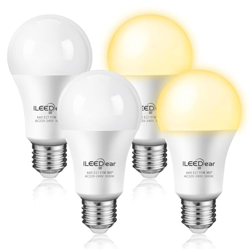 ILEEDear LED Glühbirne mit Lichtsensor 11W LED Lampe mit Dämmerungssensor leuchtmittel e27 warmweiß 3000K für Aussen Garten Terrasse Eingangstür Korridor 4 Stück