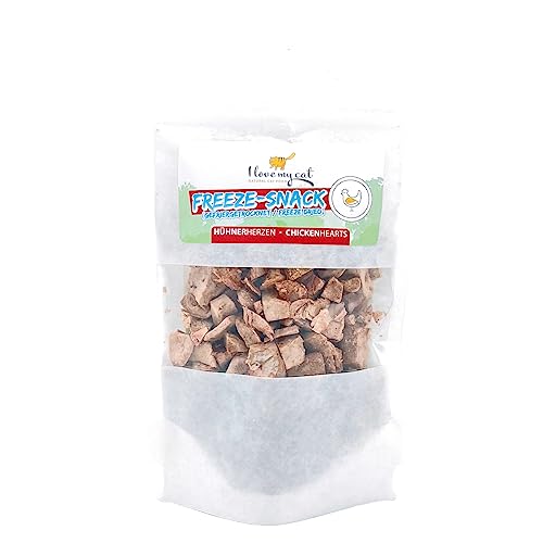 I Love My Cat Hochwertige Freeze-Snacks für Katzen mit Hühnerherzen gefriergetrocknet gut bekömmlich kohlenhydratarm und ohne künstliche Zusatzstoffe - 25 g