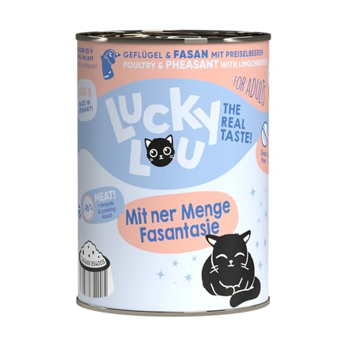 Lucky Lou Lifestage Viel Fleisch Innereien Sud Nassfutter für Katzen Premiumqualität 400g 6er Pack Adult Geflügel Fasan