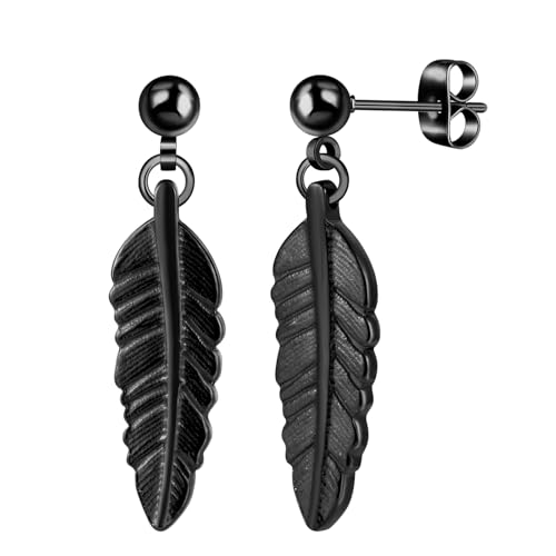 Yumilok Ohrringe Herren Edelstahl Damen Ohrstecker Feder Ohrhänger Creolen Tropfen Baumeln Ohrringe Punk Ohrschmuck