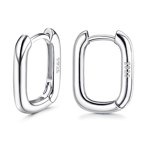 Finrezio Silber Creolen 925 Sterling Silber Huggie-Creolen für Damen 18 Karat Vergoldet Ovale Creolen U-förmige Geometrische Huggie-Ohrringe Hypoallergene Kleine Silberne Creolen