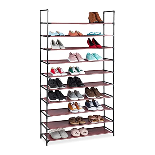 Relaxdays XXL Schuhregal Stecksystem 10 Ebenen für 50 Paar Schuhe Stoff Schuhständer HBT 176 5x99x29 5 cm bordeaux