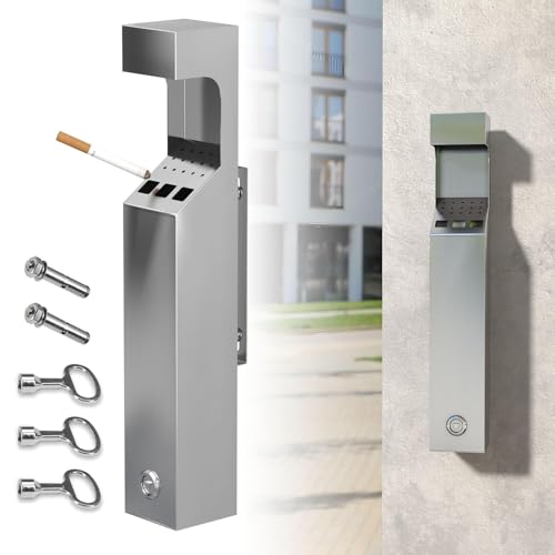 TINMAGI Wandmontierter Großer Mülleimer Aschenbecher Abschließbarer Müllständer für Den Außenbereich aus Edelstahl 50 cm Wandaschenbecher für Draußen mit 3 Schlüssel für Pub-Club Parks Büro