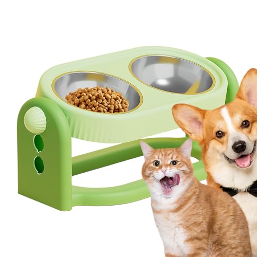 Futterstation für Katzen Essecke mit dreifacher Höhe rutschfestes Schüsselset angehobener Essensheber Nackenentlastungsausrichtung Boost Großes Geschirr-Portionshalter-Set Terrasse