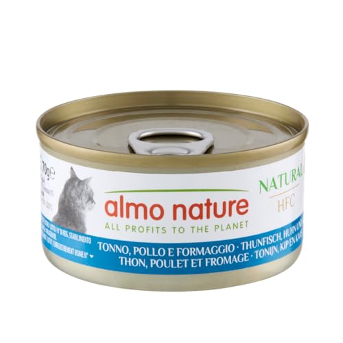 Almo Nature HFC Natural Katzenfutter nass - Thunfisch Huhn und Käse 24er Pack 24 x 70g