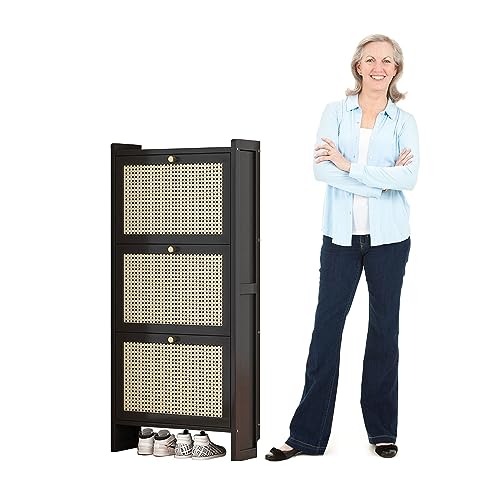 HASMI Rattan  Für Eingangseingang Slim Storage Freistehende  Lagerschrank 2 3  Flip  Schubladen Black 50 17Cm